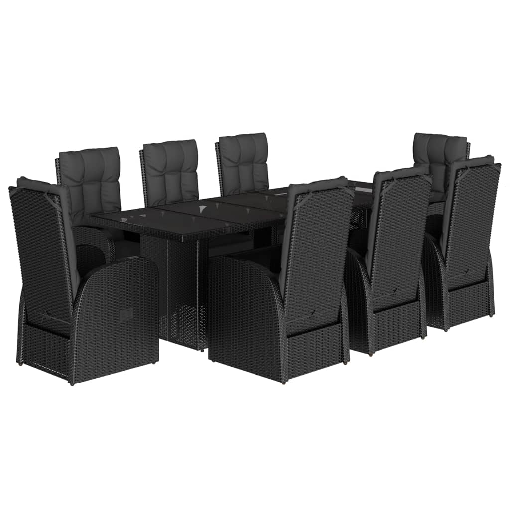 vidaXL 9 Piece Garden Dining Set with Cushions Black Poly Rattan 2