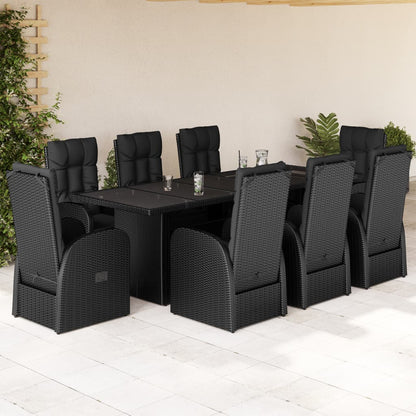 vidaXL 9 Piece Garden Dining Set with Cushions Black Poly Rattan 1
