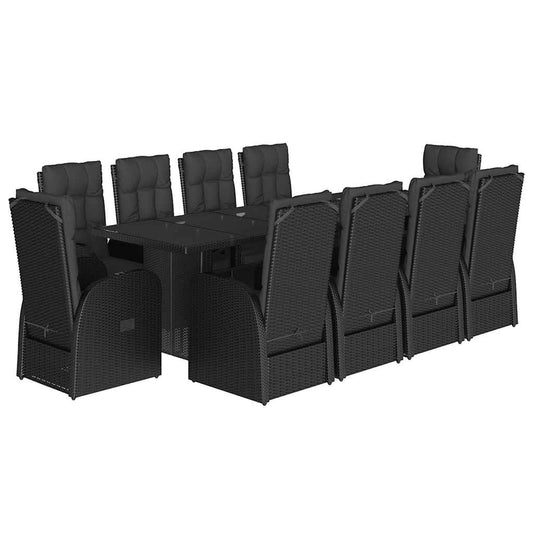 vidaXL 11 Piece Garden Dining Set with Cushions Black Poly Rattan 2