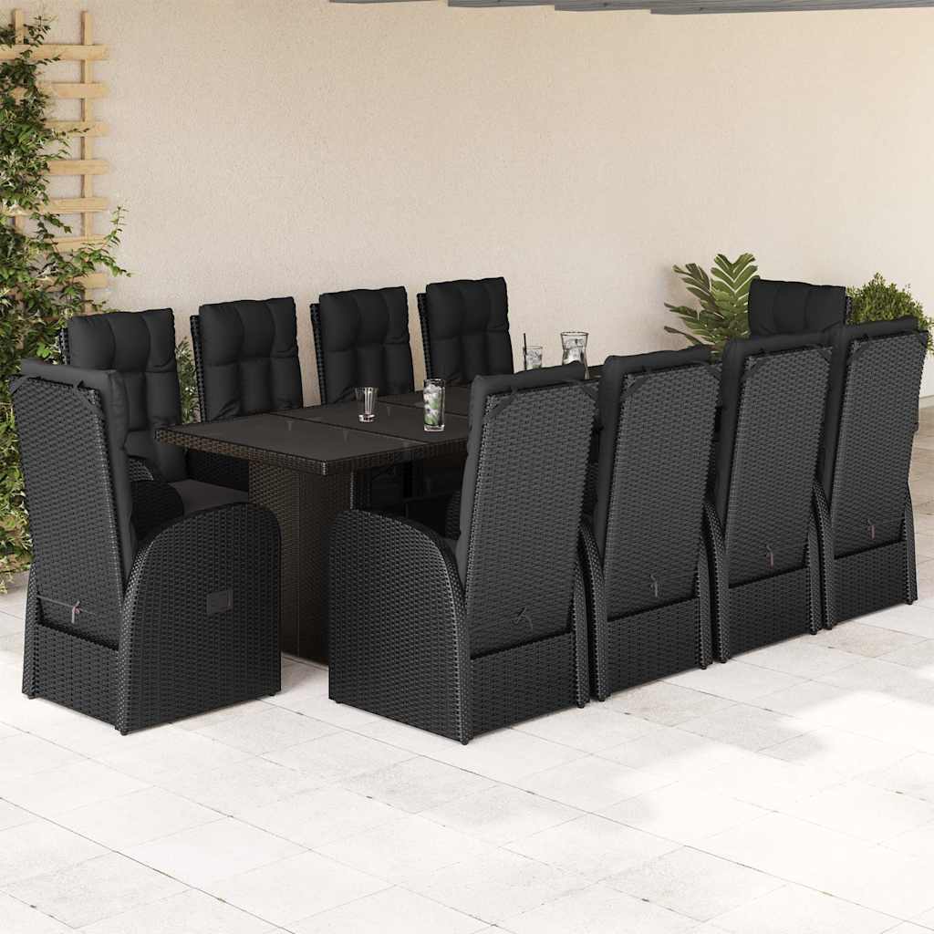 vidaXL 11 Piece Garden Dining Set with Cushions Black Poly Rattan 1
