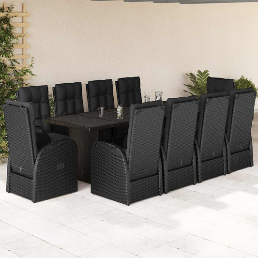 vidaXL 11 Piece Garden Dining Set with Cushions Black Poly Rattan 1