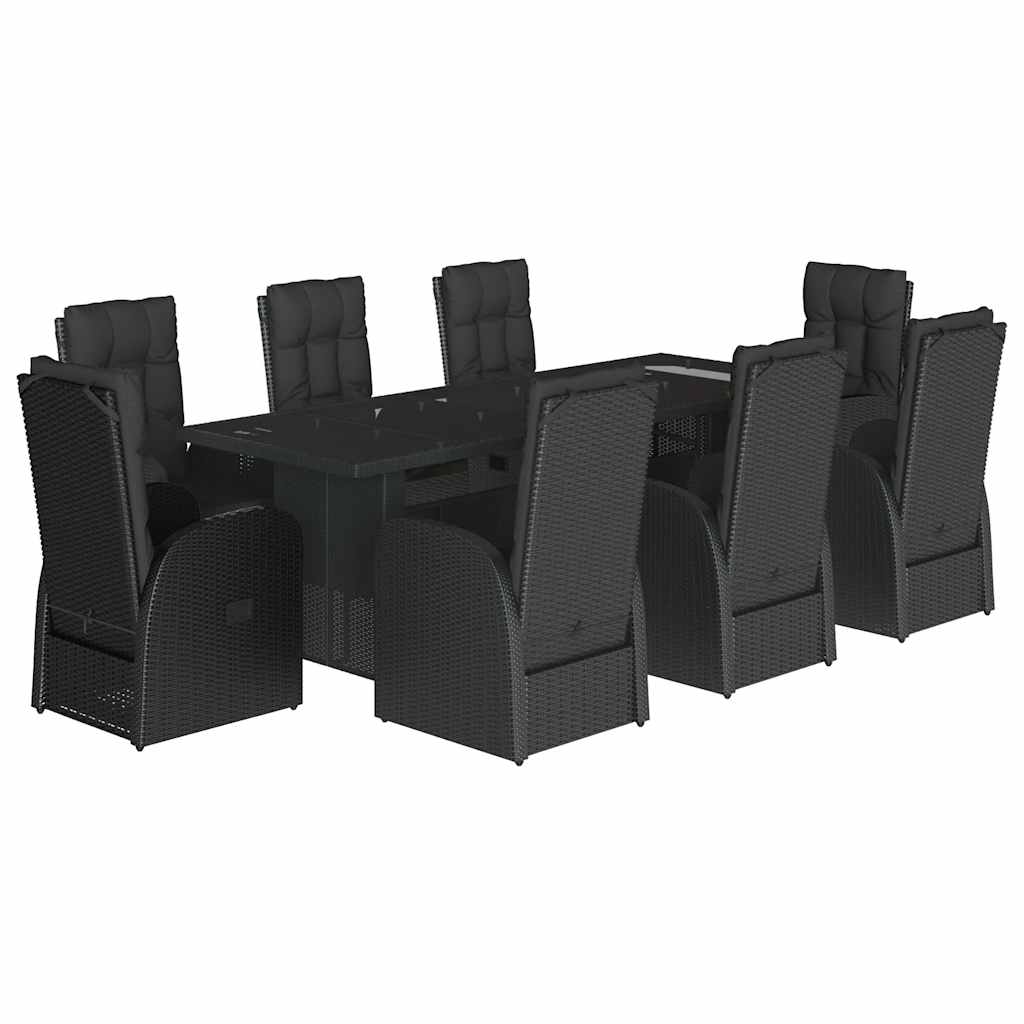 vidaXL 9 Piece Garden Dining Set with Cushions Black Poly Rattan 2
