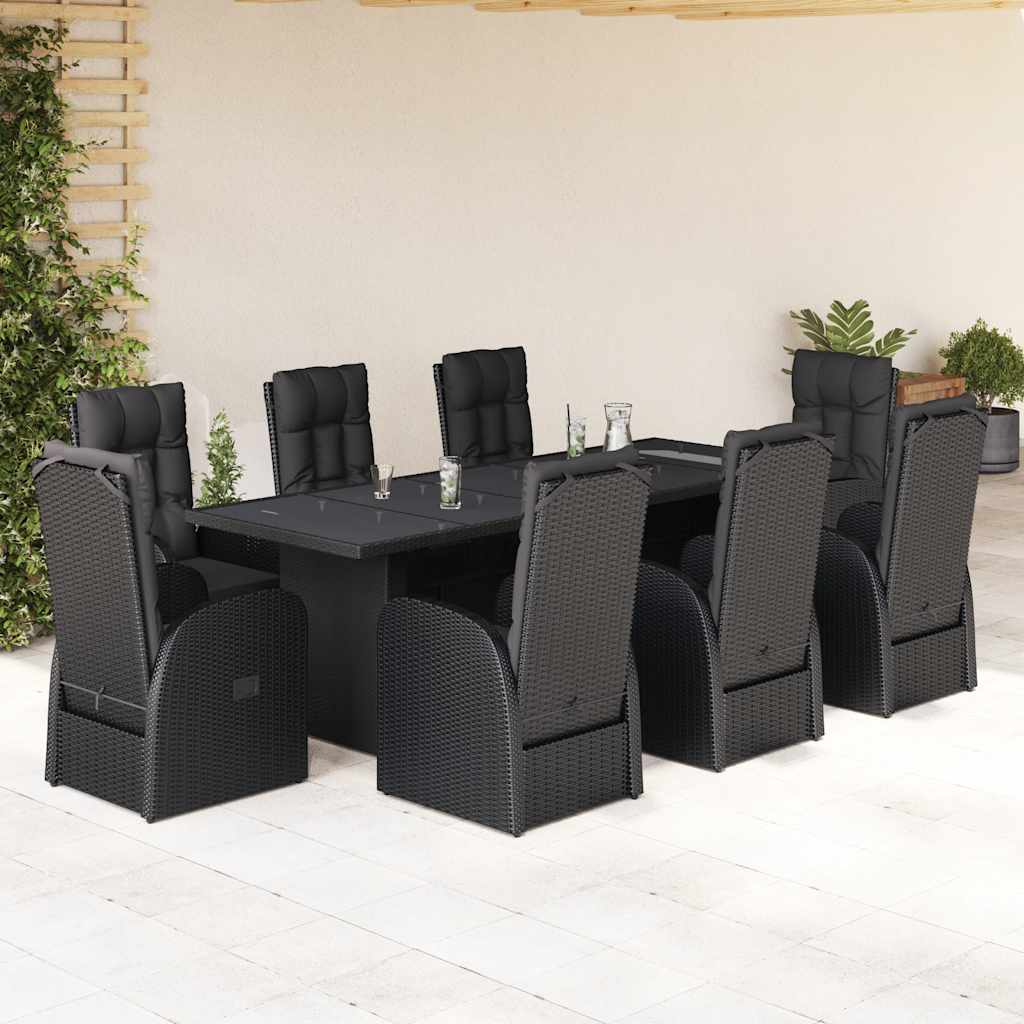 vidaXL 9 Piece Garden Dining Set with Cushions Black Poly Rattan 1