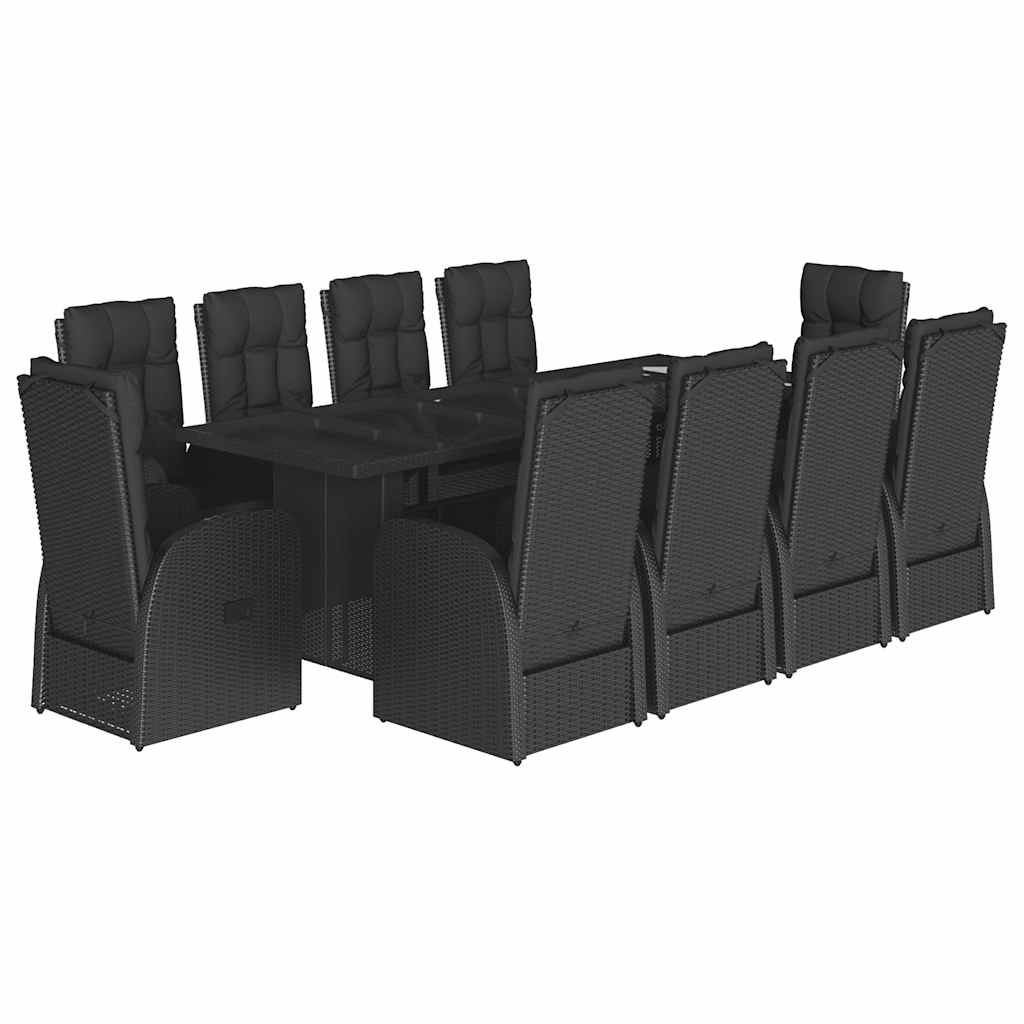 vidaXL 11 Piece Garden Dining Set with Cushions Black Poly Rattan 2