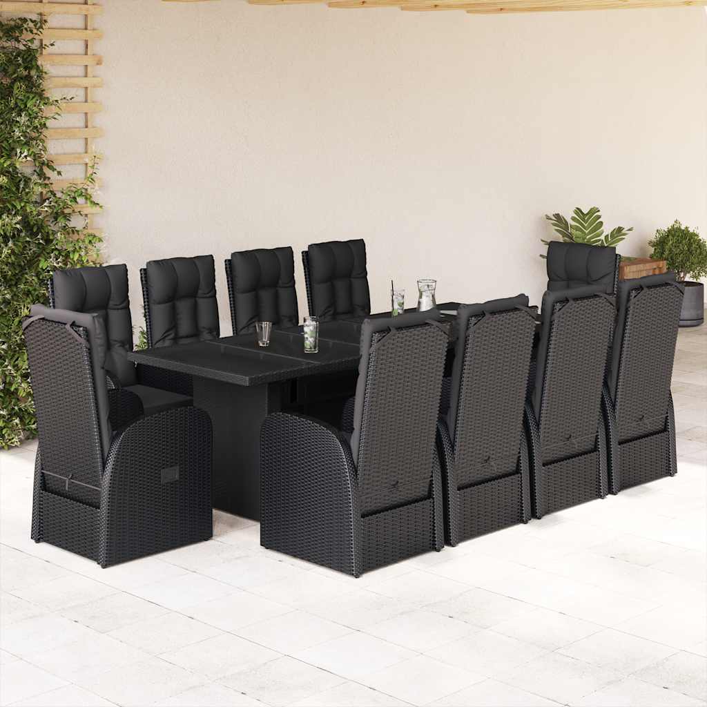 vidaXL 11 Piece Garden Dining Set with Cushions Black Poly Rattan 1