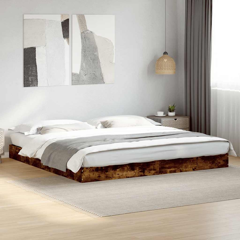 Bed Frame without Mattress Engineered Wood Length 200 cm Height 17 cm Smoked Oak 180 cm