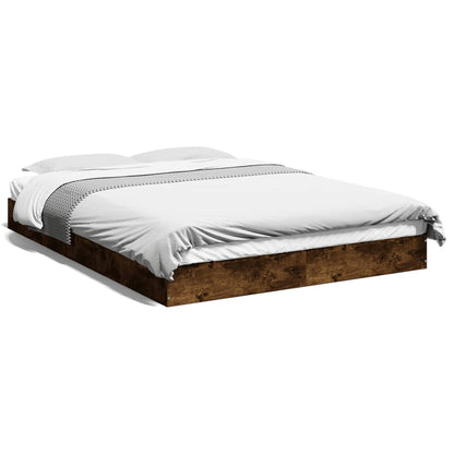 Bed Frame without Mattress Engineered Wood Length 200 cm Height 17 cm Smoked Oak 140 cm