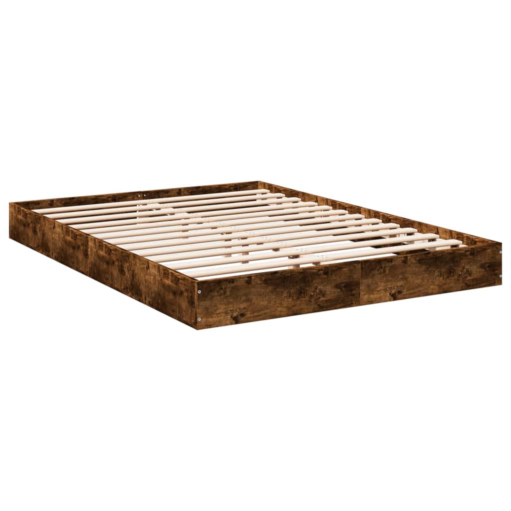 Bed Frame without Mattress Engineered Wood Length 200 cm Height 17 cm Smoked Oak 140 cm