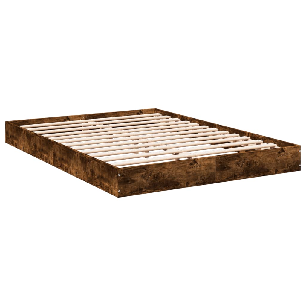 Bed Frame without Mattress Engineered Wood Length 200 cm Height 17 cm Smoked Oak 140 cm