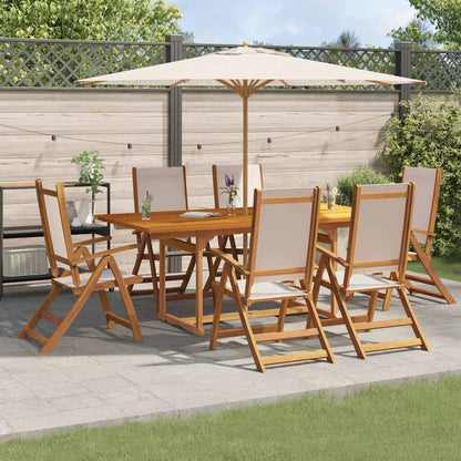 5 Piece Garden Dining Set Solid Wood Acacia and Textilene Cream 6 Rectangular