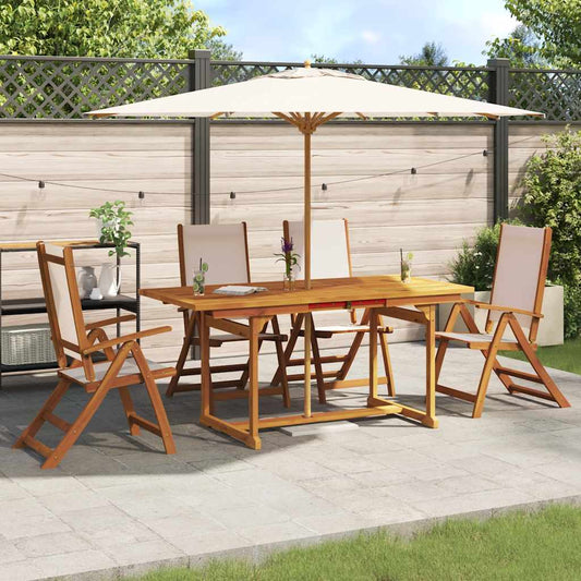 5 Piece Garden Dining Set Solid Wood Acacia and Textilene Cream 4