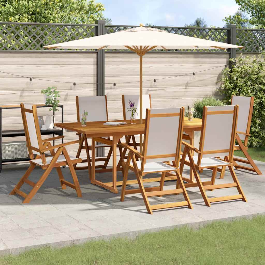 5 Piece Garden Dining Set Solid Wood Acacia and Textilene Grey 6 Rectangular