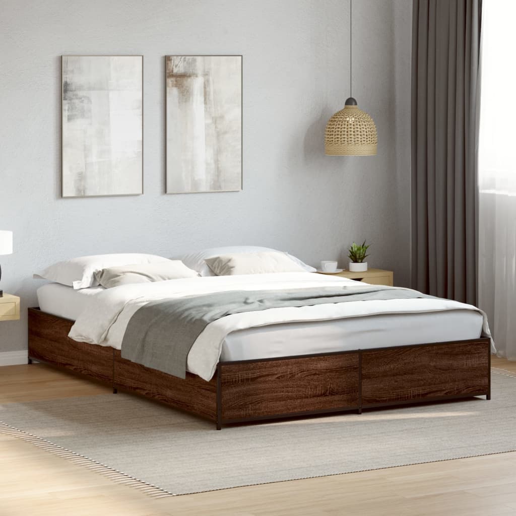 Bed Frame without Mattress Height 29 cm Length 190 cm Brown oak 120 cm