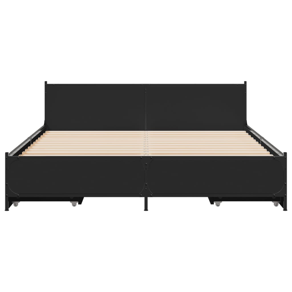 Bed Frame with Drawers without Mattress Black 135 cm