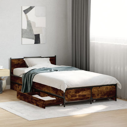 Bed Frame with Drawers without Mattress Smoked oak 75 cm