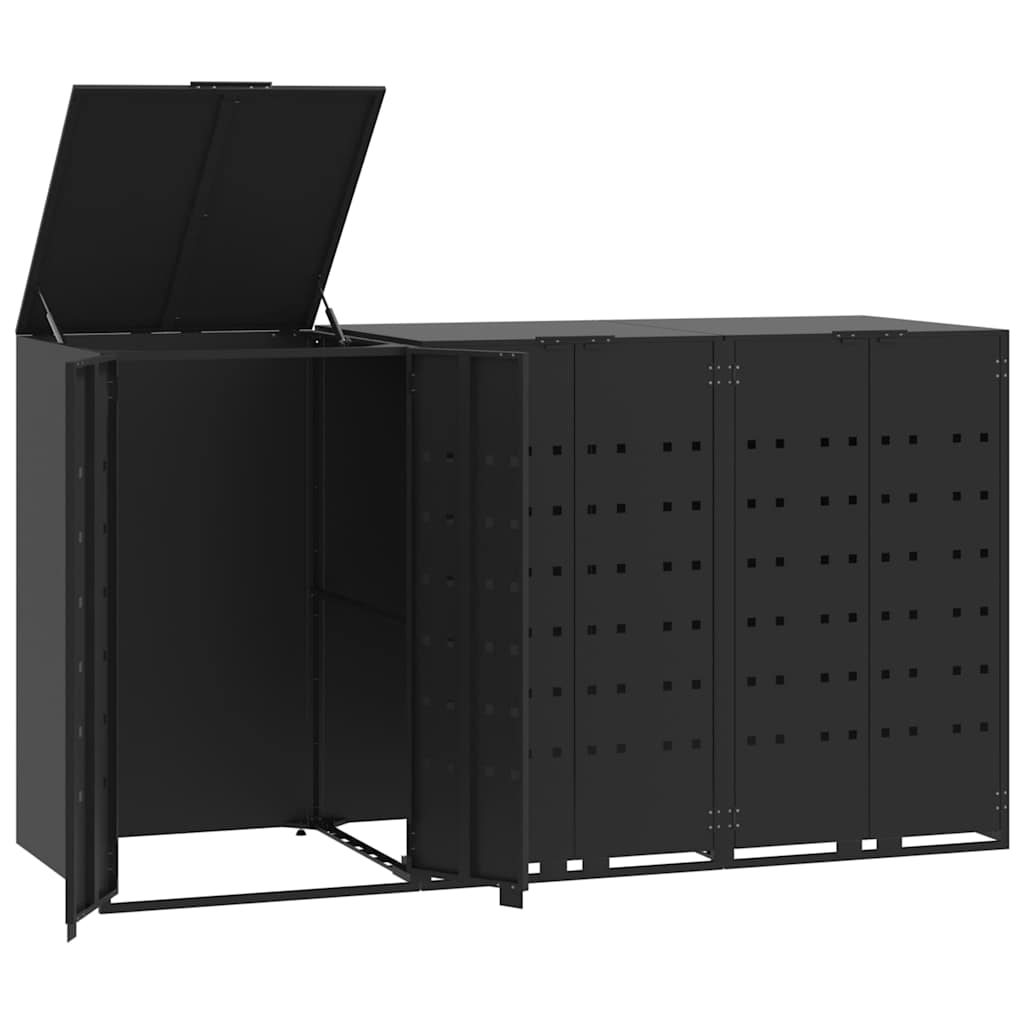 vidaXL Wheelie Bin Storage for 3 Bins Black 207x79x117 cm Steel 2