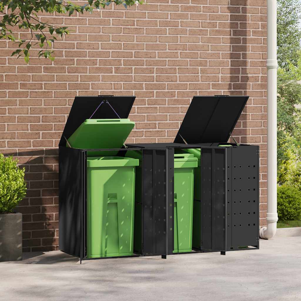 Wheelie Bin Storage for Bins 138x79x117 cm Steel gas lift-up lid Black 3