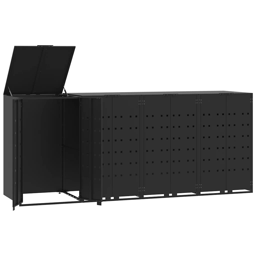 vidaXL Wheelie Bin Storage for 4 Bins Black 276x79x117 cm Steel 2