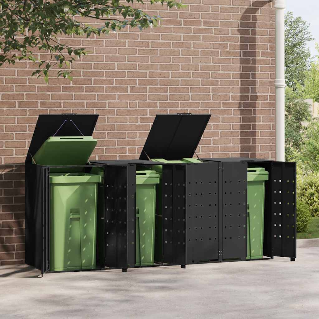 vidaXL Wheelie Bin Storage for 4 Bins Black 276x79x117 cm Steel 3