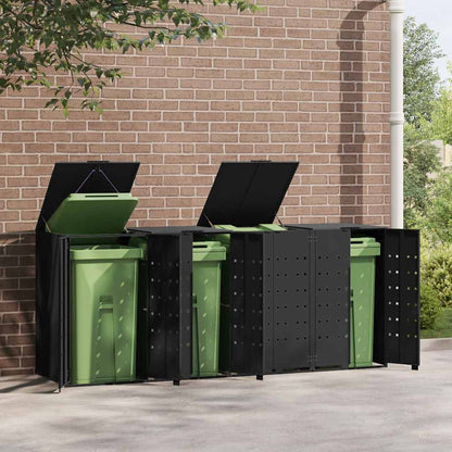 vidaXL Wheelie Bin Storage for 4 Bins Black 276x79x117 cm Steel 3