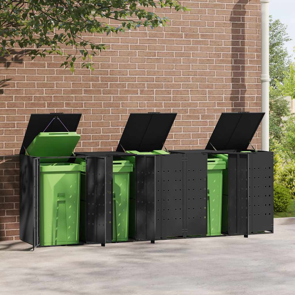 vidaXL Wheelie Bin Storage for 5 Bins Black 345x79x117 cm Steel 3