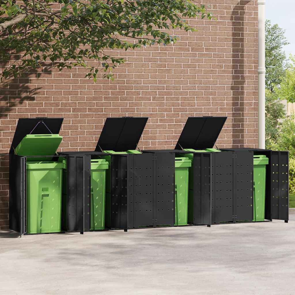 vidaXL Wheelie Bin Storage for 6 Bins Black 414x79x117 cm Steel 3