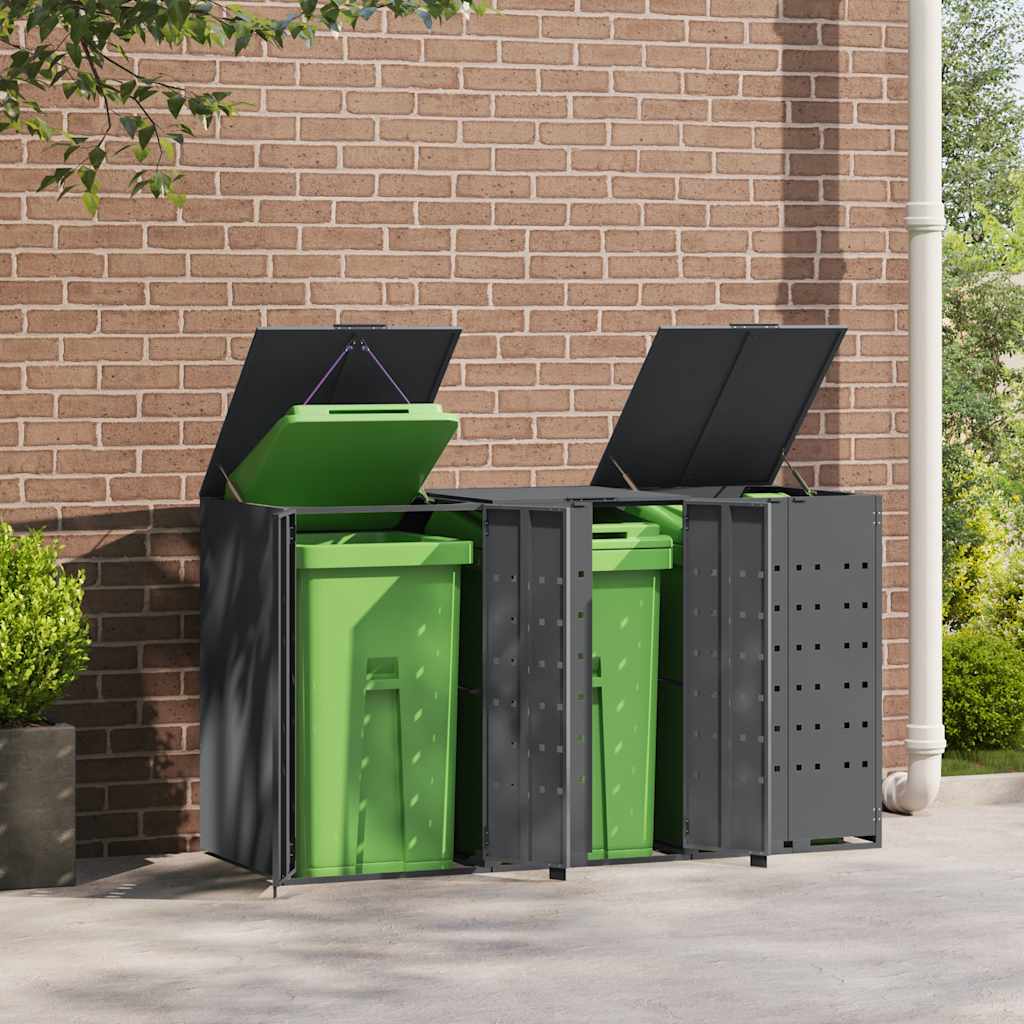 vidaXL Wheelie Bin Storage for 3 Bins Anthracite 207x79x117 cm Steel 3
