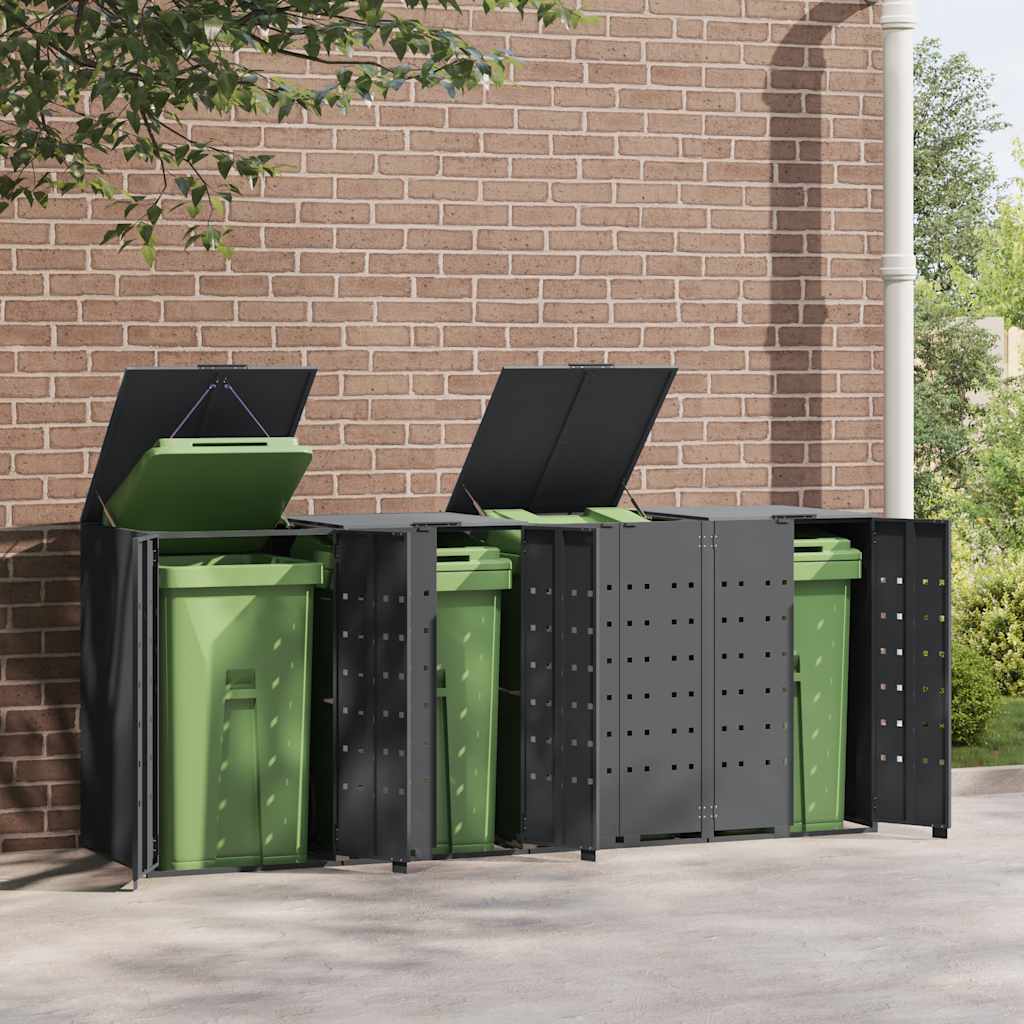 vidaXL Wheelie Bin Storage for 4 Bins Anthracite 276x79x117 cm Steel 3
