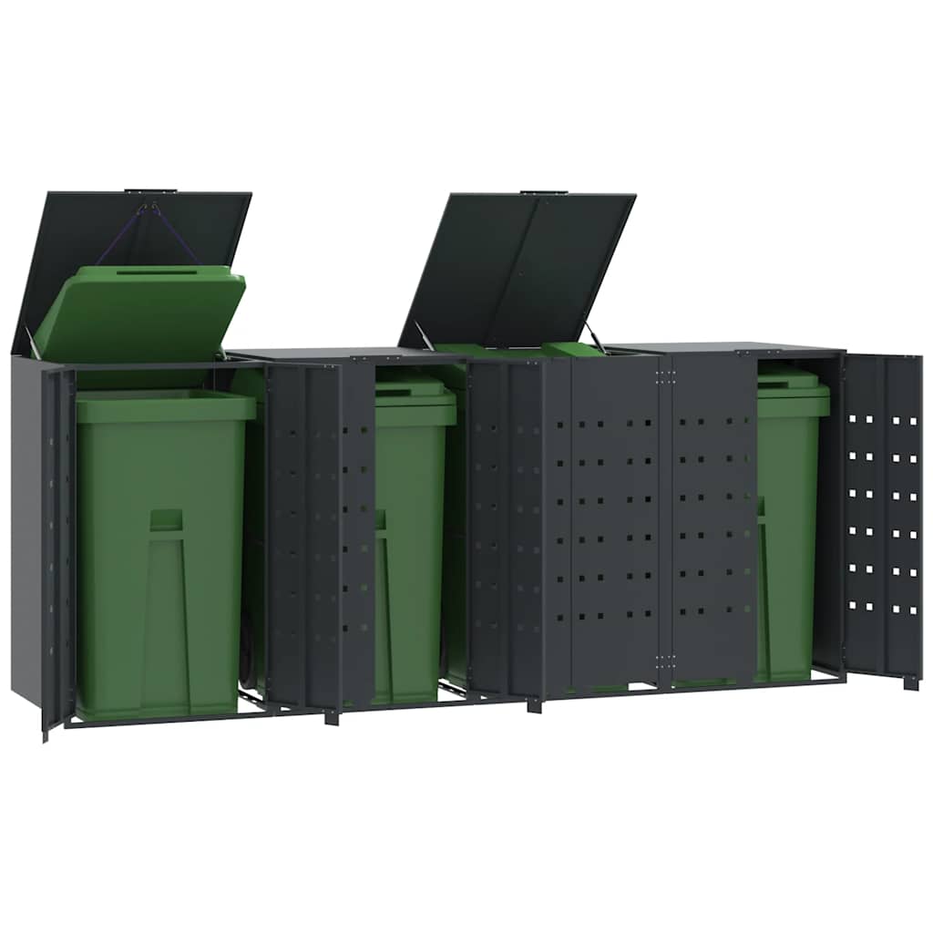 vidaXL Wheelie Bin Storage for 4 Bins Anthracite 276x79x117 cm Steel 1