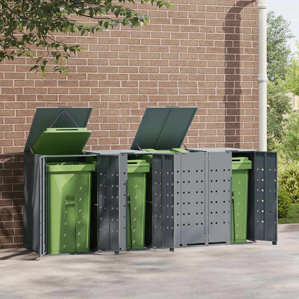 Wheelie Bin Storage for Bins 138x79x117 cm Steel gas lift-up lid Grey 4