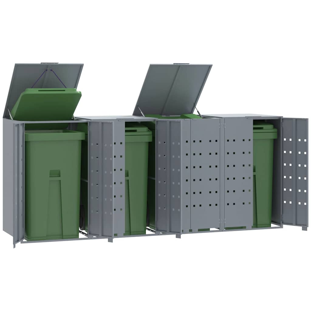 vidaXL Wheelie Bin Storage for 4 Bins Grey 276x79x117 cm Steel 1