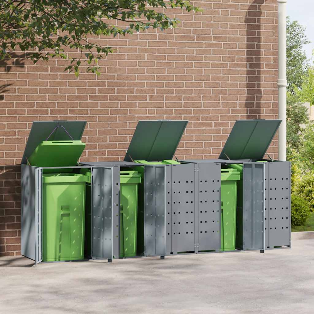 vidaXL Wheelie Bin Storage for 5 Bins Grey 345x79x117 cm Steel 3