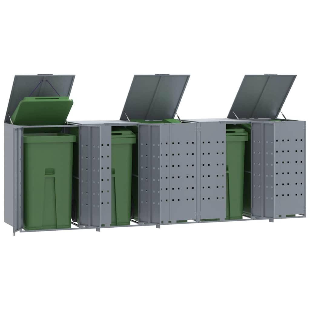 vidaXL Wheelie Bin Storage for 5 Bins Grey 345x79x117 cm Steel 1