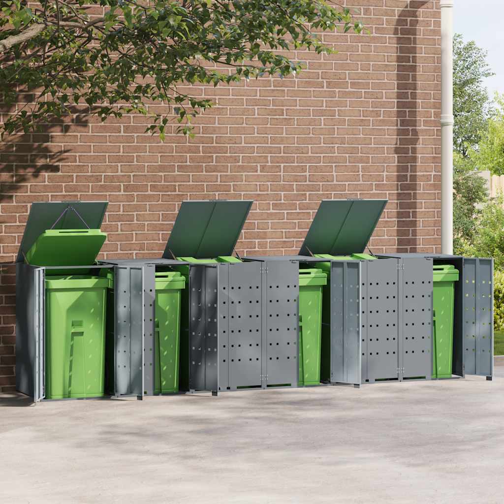vidaXL Wheelie Bin Storage for 6 Bins Grey 414x79x117 cm Steel 3