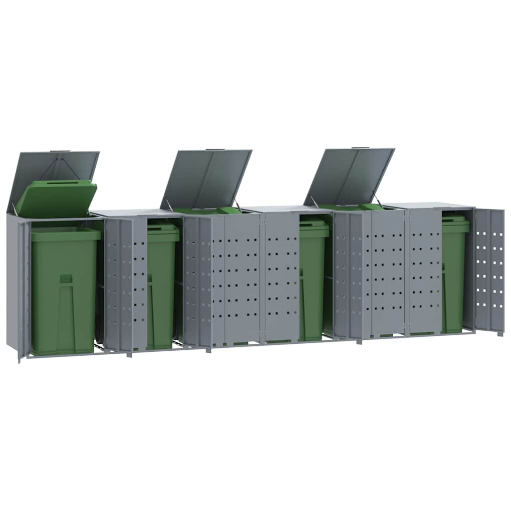 vidaXL Wheelie Bin Storage for 6 Bins Grey 414x79x117 cm Steel 1