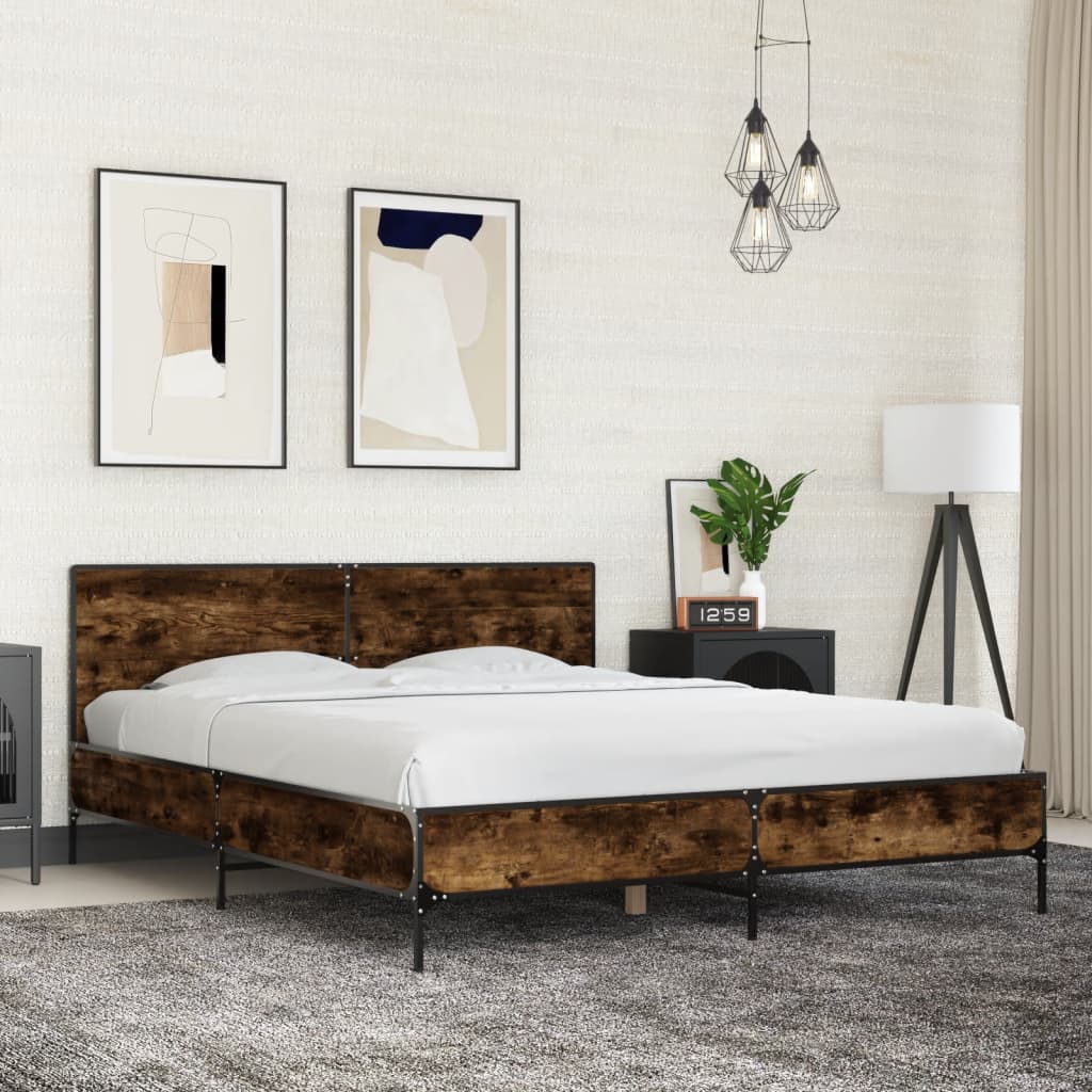 Bed Frame without Mattress Smoked Oak 150 x 200 cm