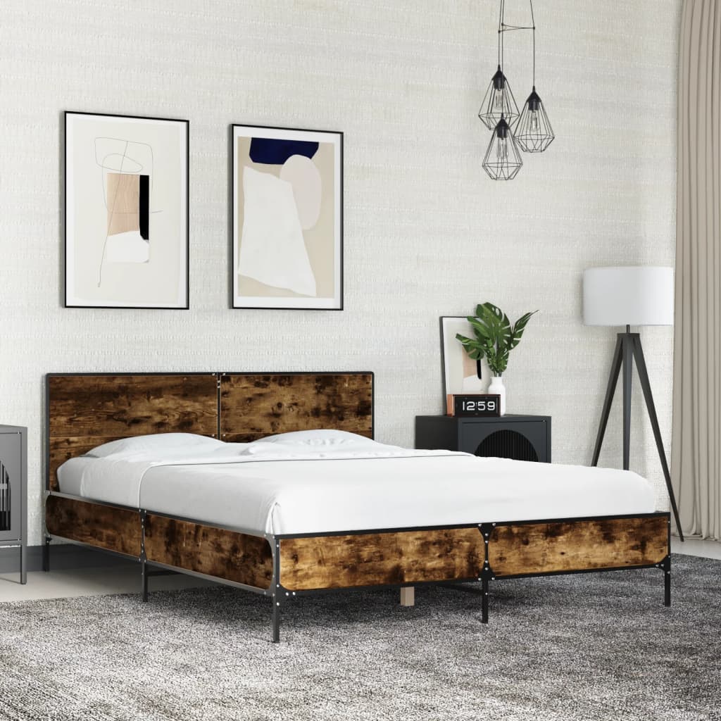 Bed Frame without Mattress Smoked Oak 140 x 190 cm