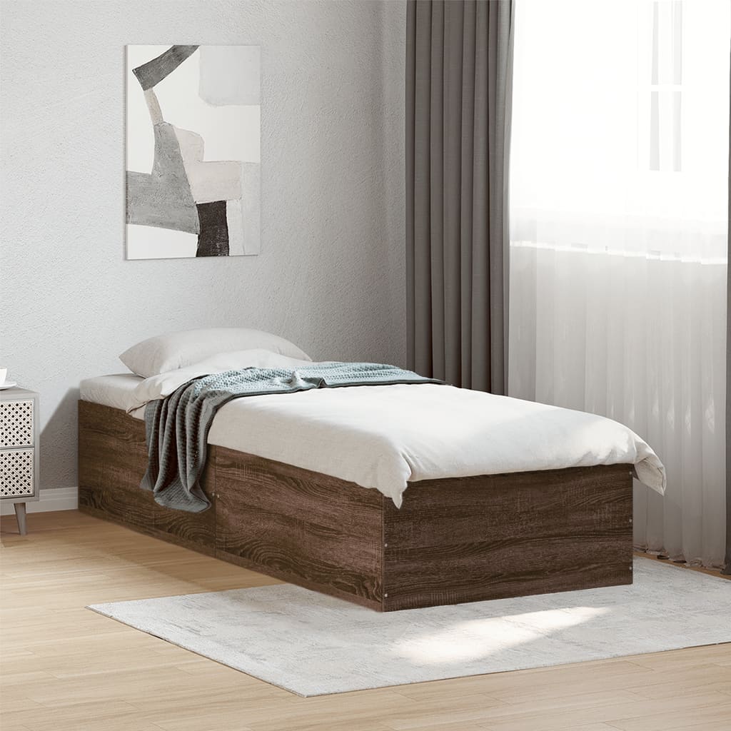 Bed Frame without Mattress Length 190 cm Height 35 cm Brown oak 90 cm