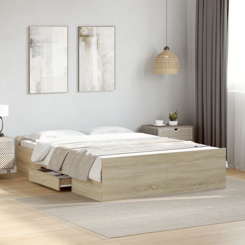 Bed Frame with Drawers without Mattress Length 190 cm Sonoma oak 140 cm