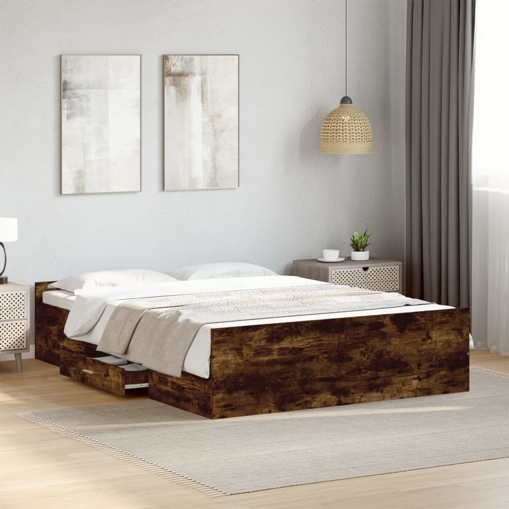 Bed Frame with Drawers without Mattress Length 190 cm Smoked oak 140 cm
