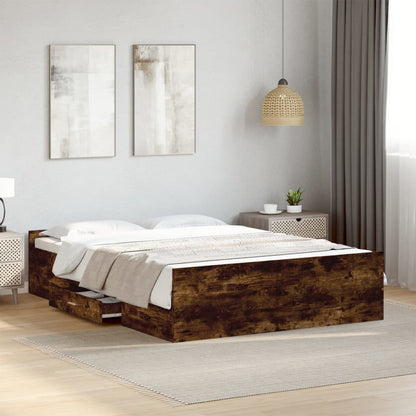Bed Frame with Drawers without Mattress Length 190 cm Smoked oak 140 cm