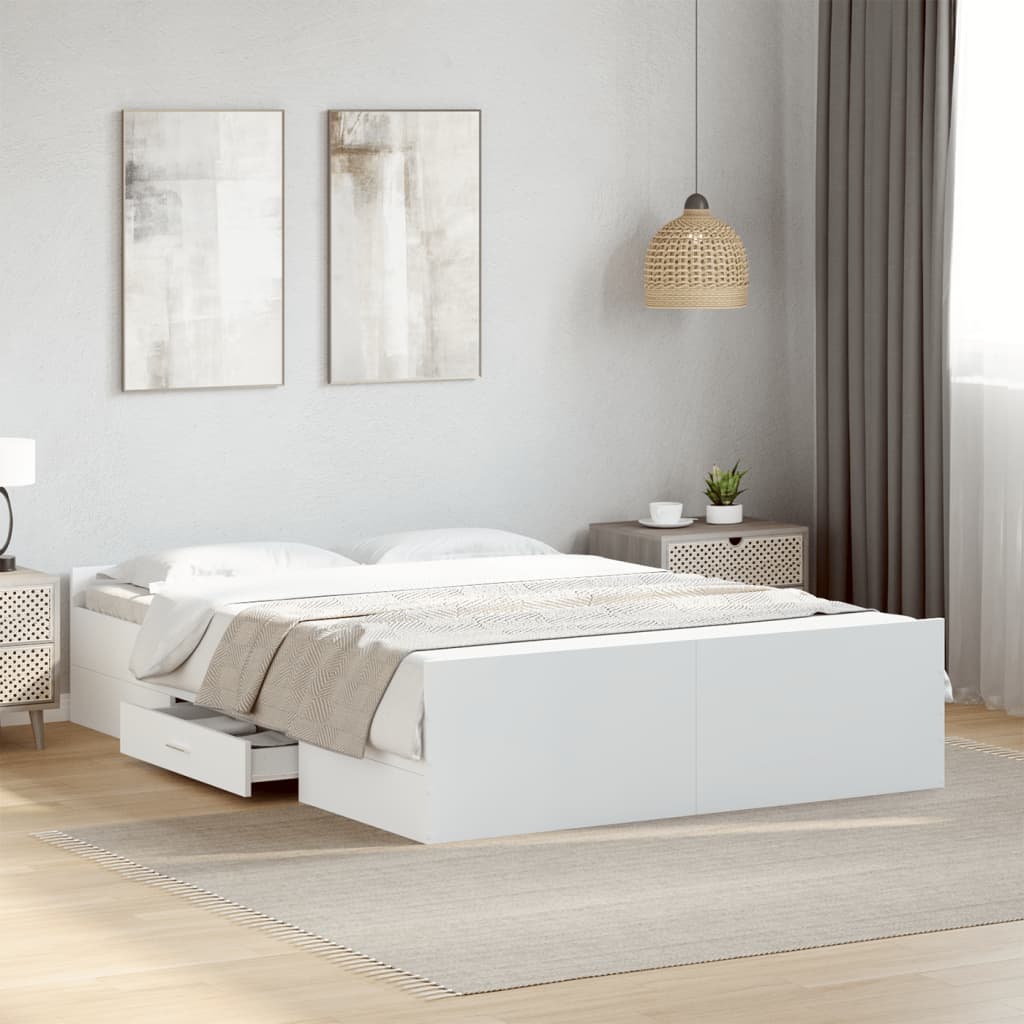 Bed Frame with Drawers without Mattress Length 190 cm White 120 cm