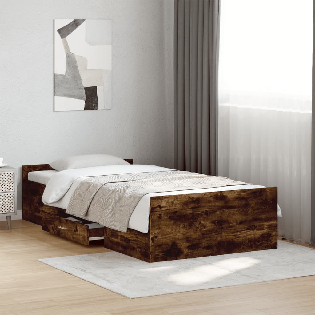 Bed Frame with Drawers without Mattress Length 190 cm Smoked oak 90 cm