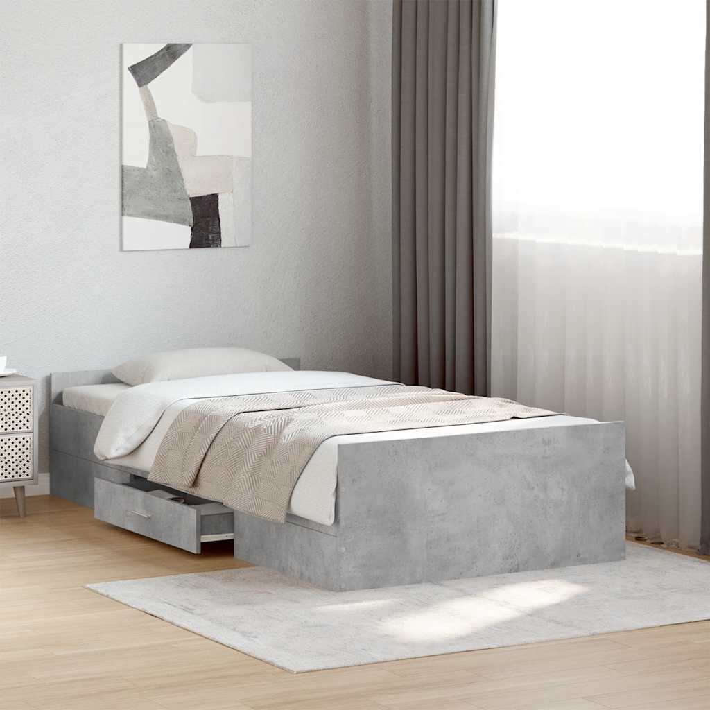 Bed Frame with Drawers without Mattress Length 190 cm Concrete grey 75 cm