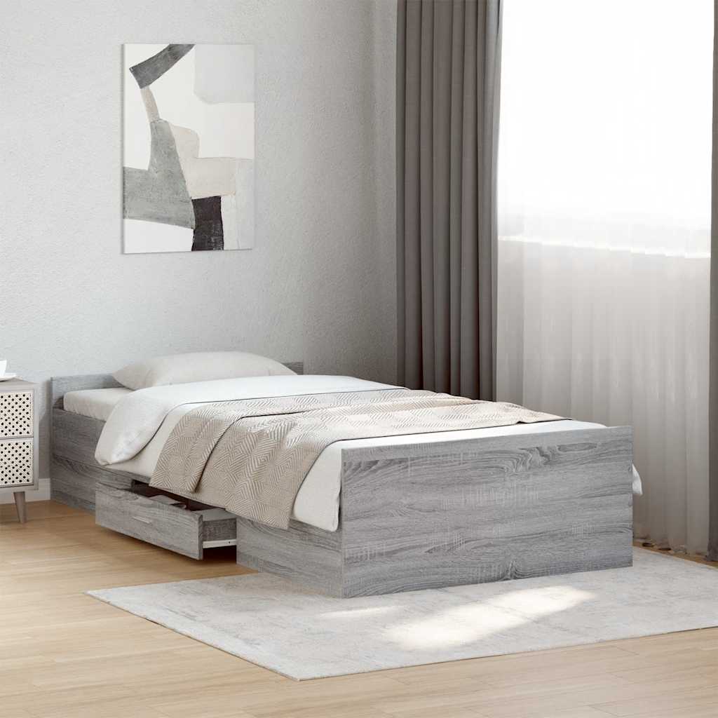 Bed Frame with Drawers without Mattress Length 190 cm Grey sonoma 75 cm