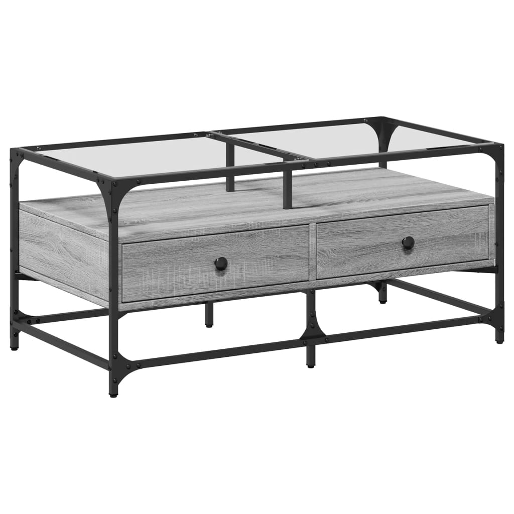 Coffee Table with Glass Top 98,5x50x45 cm Steel Grey sonoma