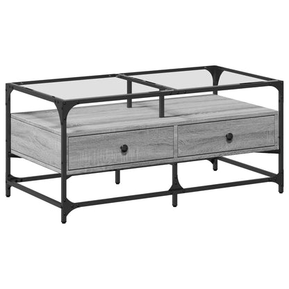 Coffee Table with Glass Top 98,5x50x45 cm Steel Grey sonoma