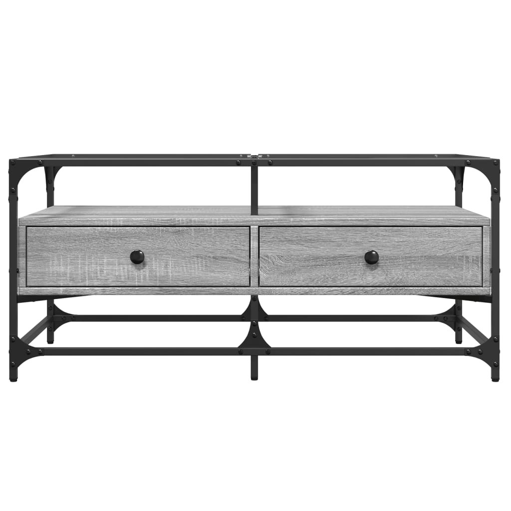 Coffee Table with Glass Top 98,5x50x45 cm Steel Grey sonoma