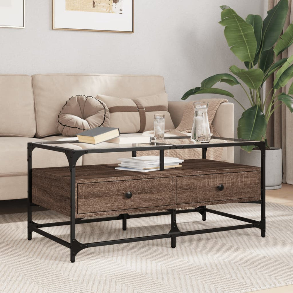 vidaXL Coffee Table with Glass Top 98.5x50x45 cm Steel