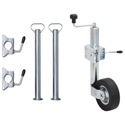 Trailer Jack Wheel 60 mm with 2 Support Tubes and 3 Split Clamps Jockey wheel + clamp